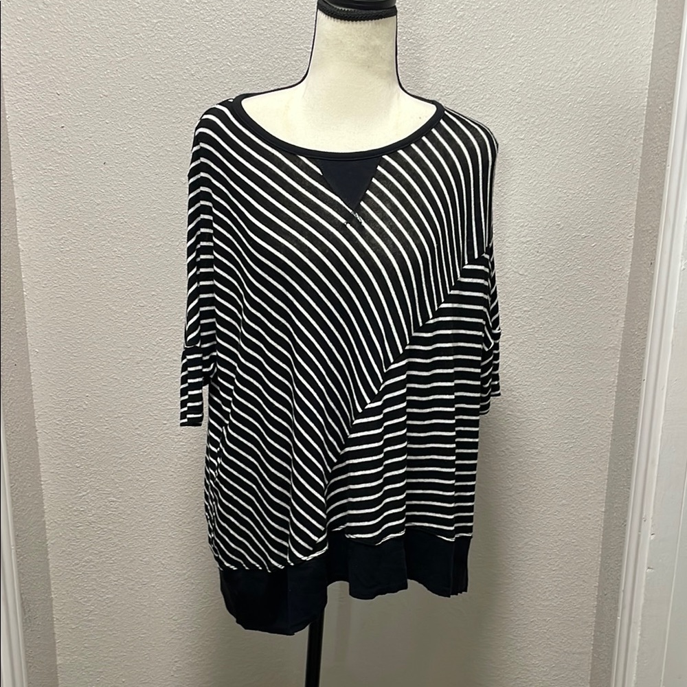 Anthropologie Moth Black and White Striped Knit Top